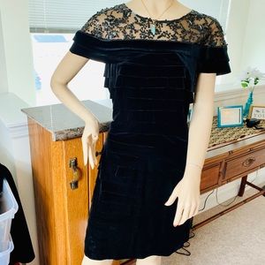 Tadashi Shoji black velvet beaded cocktail Dress